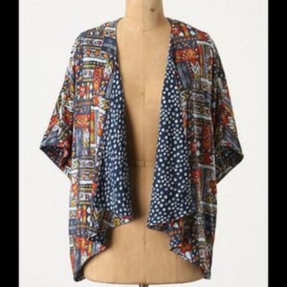 Anthropologie Colorful Geometric Open-Front Blouse